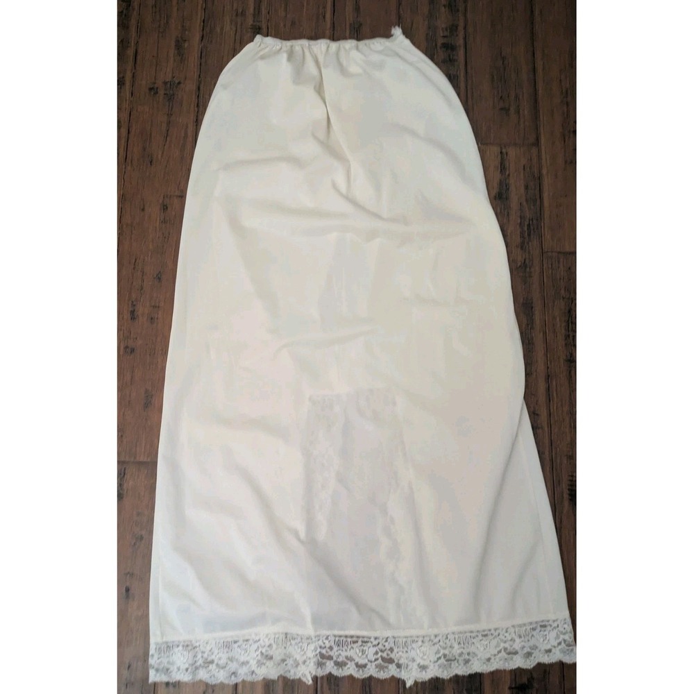Vintage Antron III Women's Small Nylon Half Slip Long Length White Lace Trim
